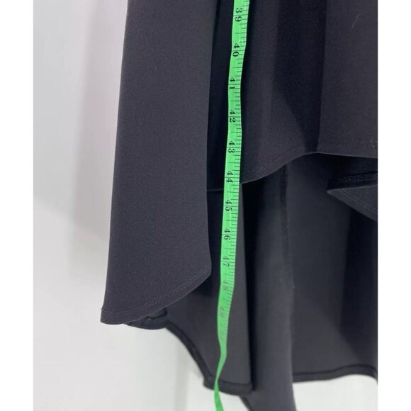 En Focus Studio Sheath Dress Black Mesh Lace Trim Flared Hi Low Hem Sz 6 Witchy - Picture 9 of 12